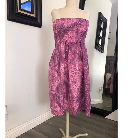 New! Manhattan-Blue Woman's Pink Tie-Dye Strapless Mini Dress Small - Picture 1 of 6
